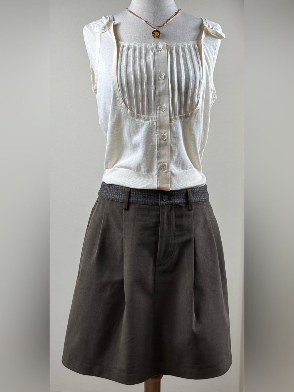 Etro Milano Cotton Skirt Houndstooth Leather Trim NWT 44 US 8